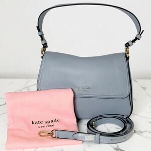 Kate Spade Hudson Medium Shoulder Bag Blue Pebbled Leather Crossbody NEW